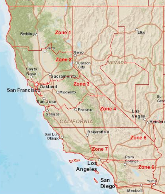 State Plane zones for California NAD 27
